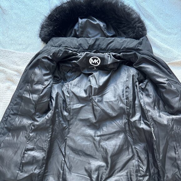 Michael Kors Women's Faux Fur Trim Belted Puffer Jacket Black Size S - Picture 2 of 6